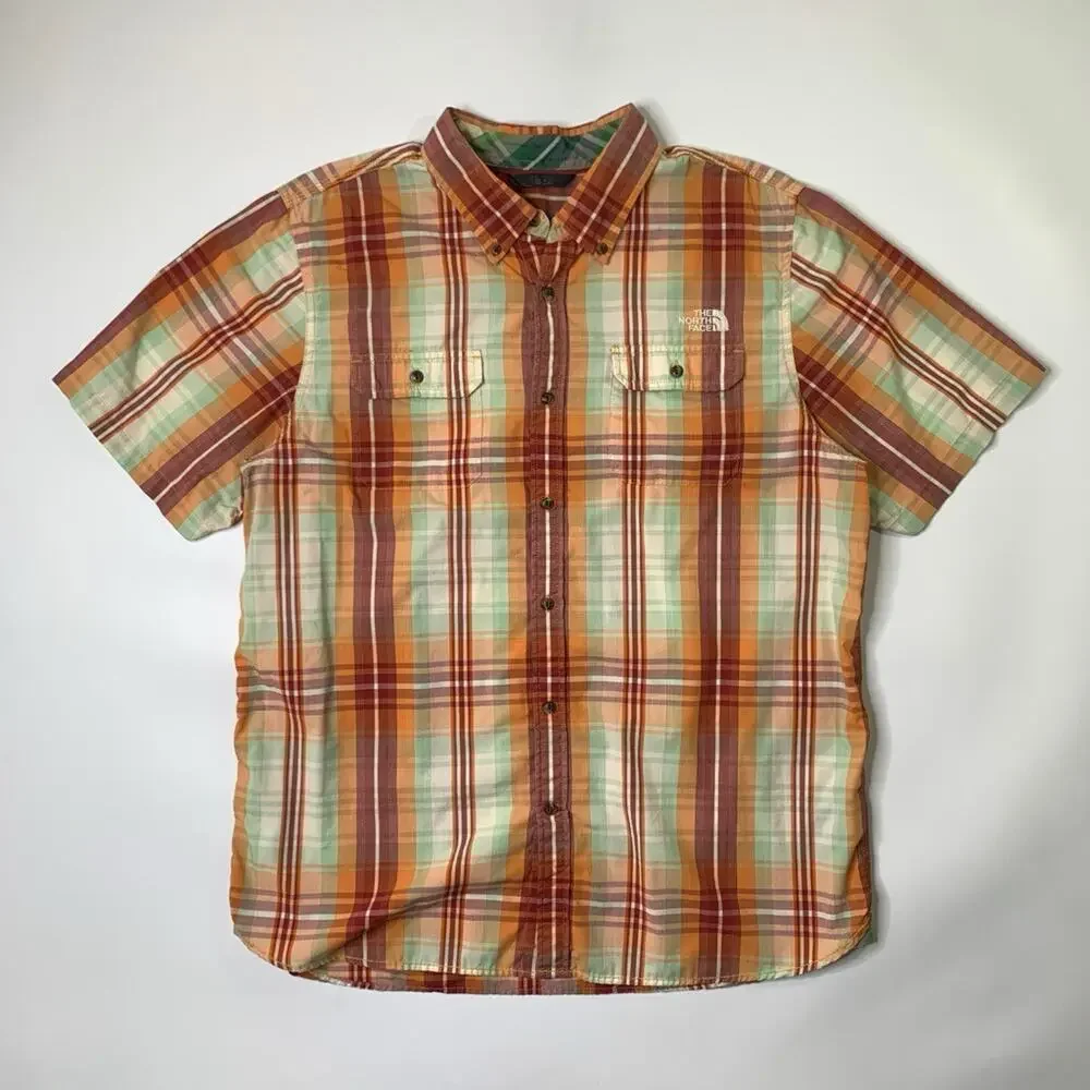 The North Face Shirt Mens XL Lightweight Cotton Plaid Button Down Short Sleeve